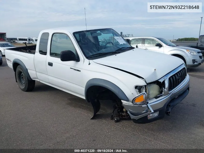 2003 Toyota Tacoma Xtracab VIN: 5TEWN72N93Z218648 Lot: 40371220