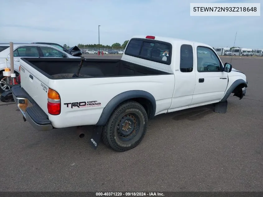 2003 Toyota Tacoma Xtracab VIN: 5TEWN72N93Z218648 Lot: 40371220