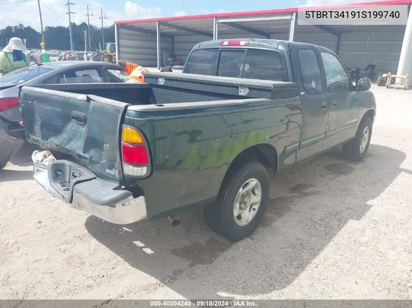 2001 Toyota Tundra Sr5 V8 VIN: 5TBRT34191S199740 Lot: 40304240