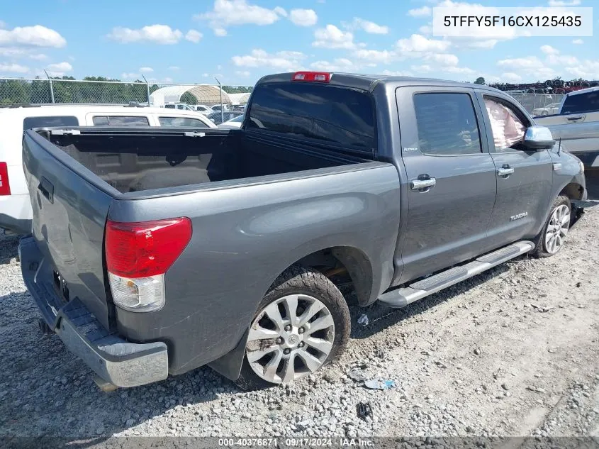 2012 Toyota Tundra Limited 5.7L V8 VIN: 5TFFY5F16CX125435 Lot: 40376871