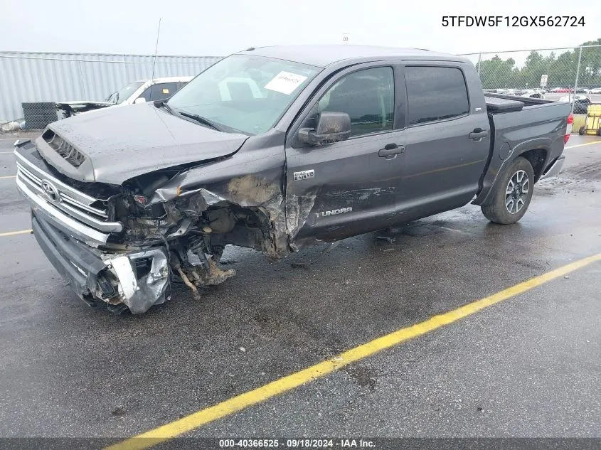 2016 Toyota Tundra Crewmax Sr5/Trd Pro VIN: 5TFDW5F12GX562724 Lot: 40366525