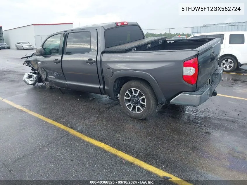 2016 Toyota Tundra Crewmax Sr5/Trd Pro VIN: 5TFDW5F12GX562724 Lot: 40366525