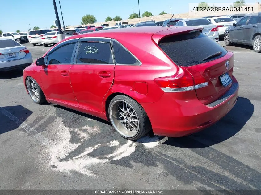 2010 Toyota Venza VIN: 4T3ZA3BB8AU031451 Lot: 40369911