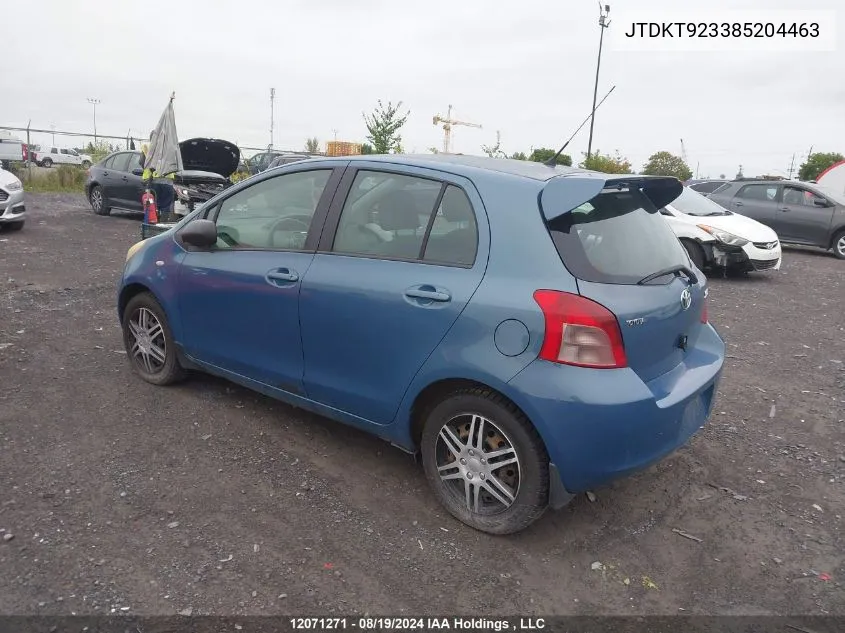 2008 Toyota Yaris VIN: JTDKT923385204463 Lot: 12071271