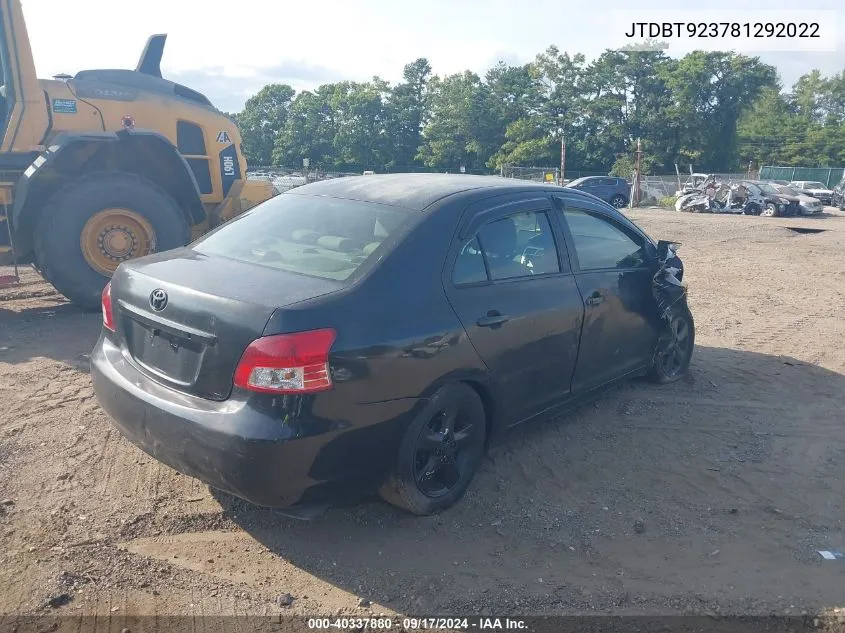 2008 Toyota Yaris VIN: JTDBT923781292022 Lot: 40337880