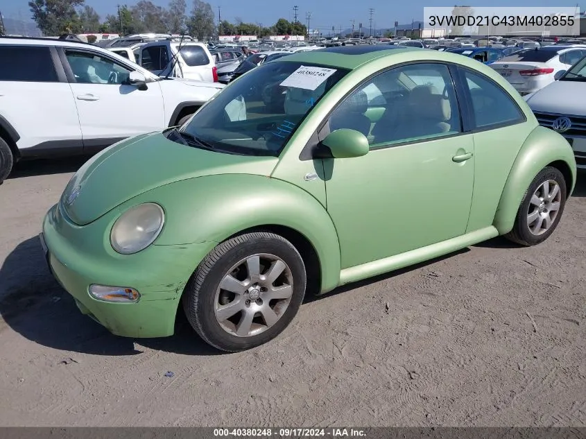 2003 Volkswagen New Beetle Glx VIN: 3VWDD21C43M402855 Lot: 40380248