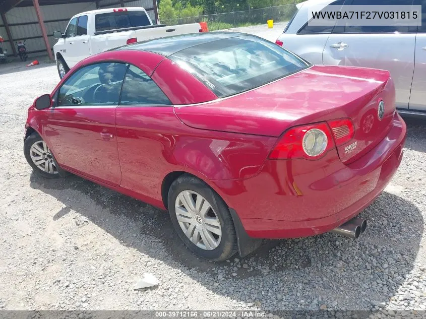 WVWBA71F27V031815 2007 Volkswagen Eos 2.0T