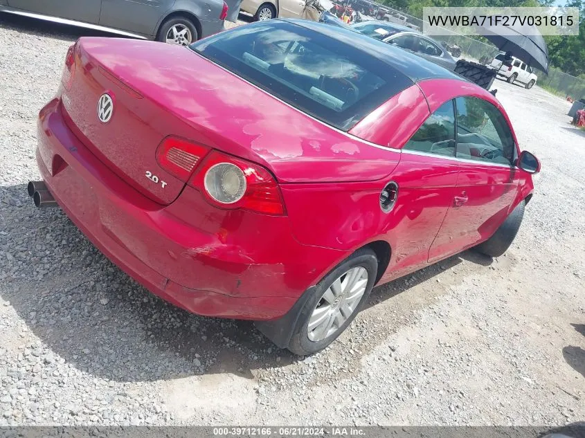 2007 Volkswagen Eos 2.0T VIN: WVWBA71F27V031815 Lot: 39712166