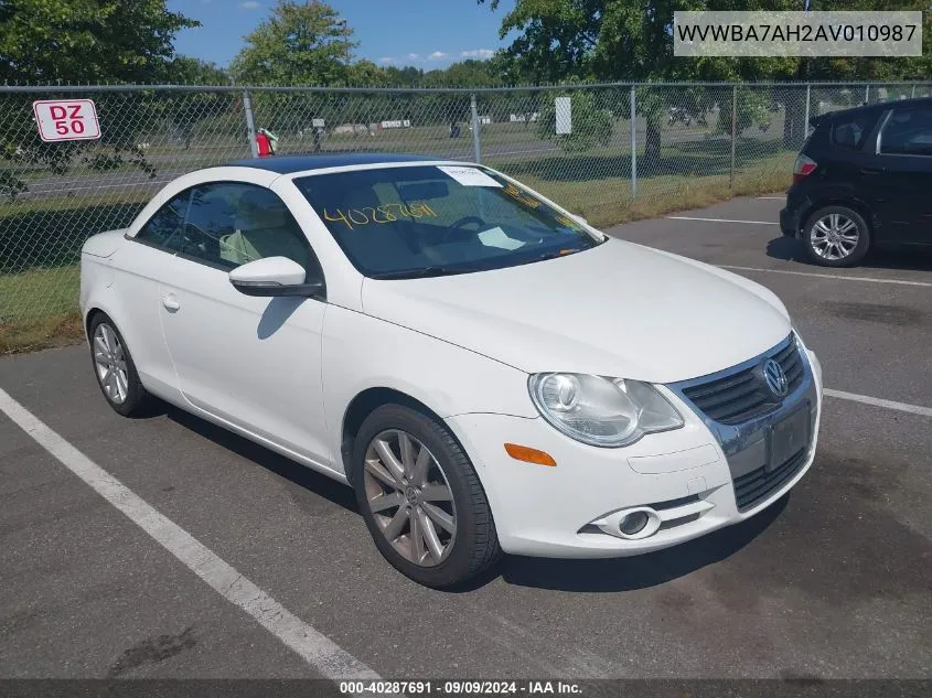 2010 Volkswagen Eos Komfort VIN: WVWBA7AH2AV010987 Lot: 40287691