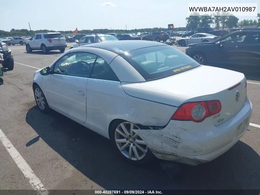 2010 Volkswagen Eos Komfort VIN: WVWBA7AH2AV010987 Lot: 40287691