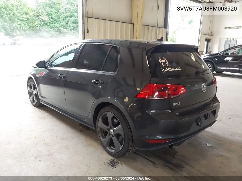 3VW5T7AU8FM003920 2015 Volkswagen Golf Gti 2.0T Se 4-Door