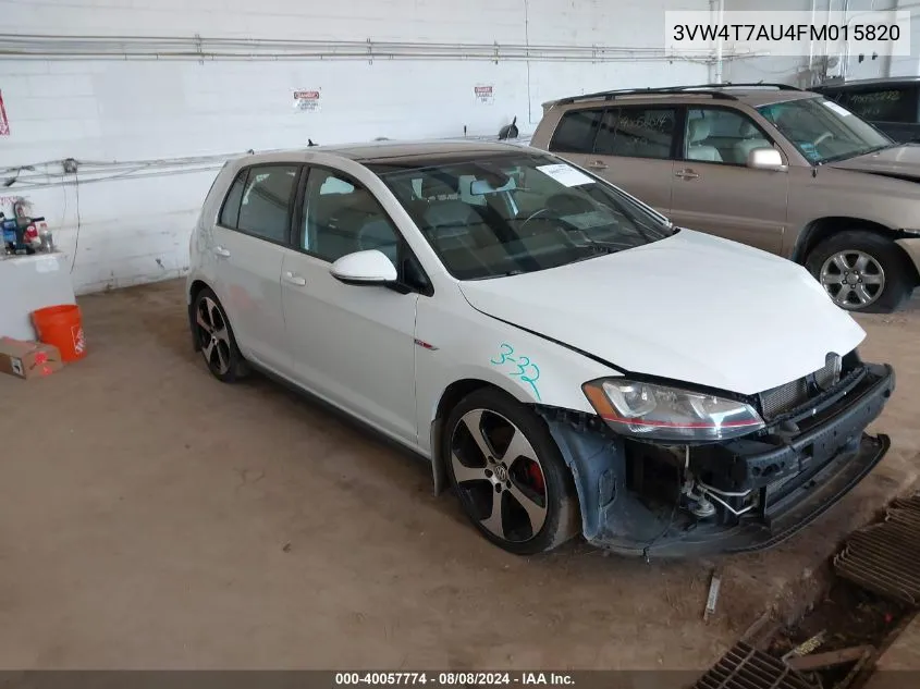 2015 Volkswagen Golf Gti 2.0T Se 4-Door VIN: 3VW4T7AU4FM015820 Lot: 40057774