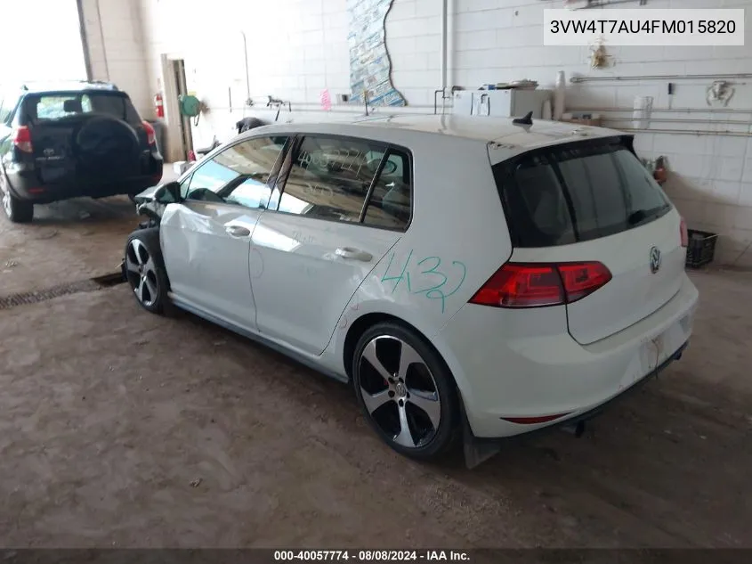 2015 Volkswagen Golf Gti 2.0T Se 4-Door VIN: 3VW4T7AU4FM015820 Lot: 40057774