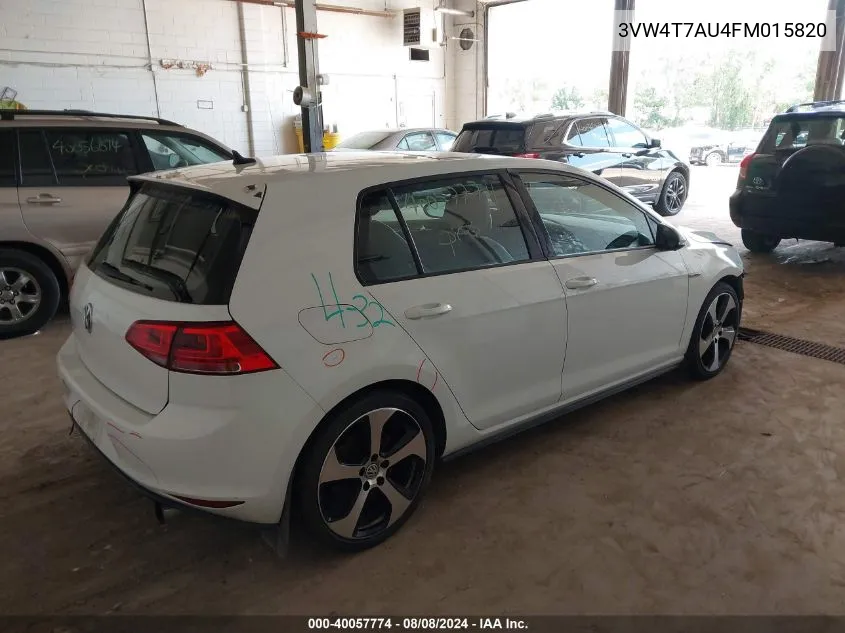 3VW4T7AU4FM015820 2015 Volkswagen Golf Gti 2.0T Se 4-Door