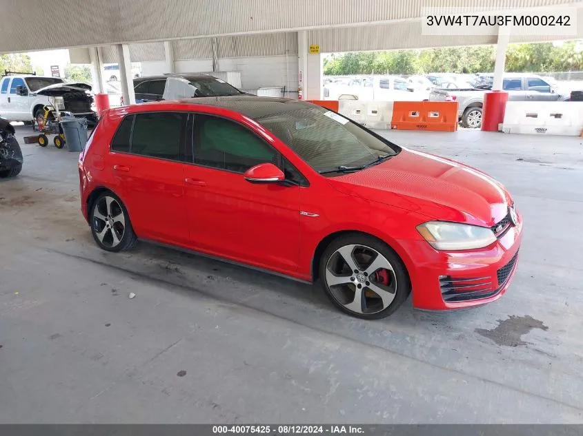 3VW4T7AU3FM000242 2015 Volkswagen Golf Gti 2.0T Autobahn 4-Door