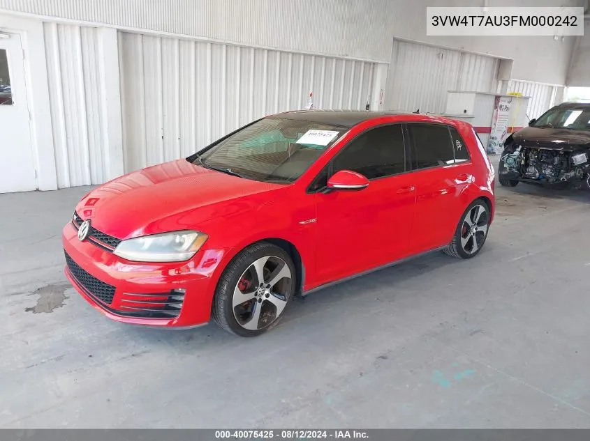 3VW4T7AU3FM000242 2015 Volkswagen Golf Gti 2.0T Autobahn 4-Door