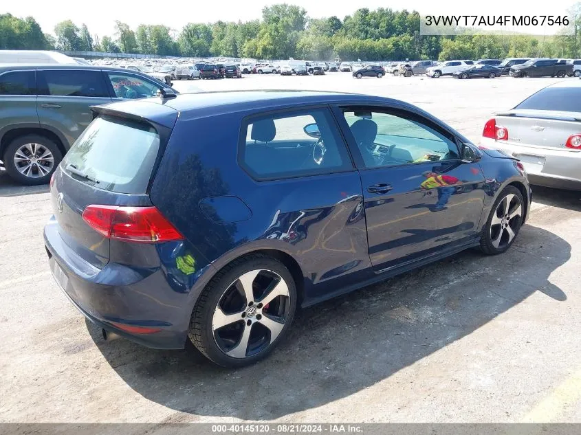 2015 Volkswagen Golf Gti 2.0T S 2-Door VIN: 3VWYT7AU4FM067546 Lot: 40145120