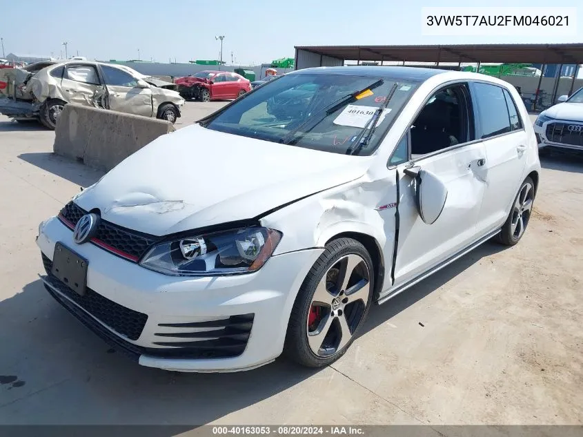 2015 Volkswagen Golf Gti 2.0T Se 4-Door VIN: 3VW5T7AU2FM046021 Lot: 40163053