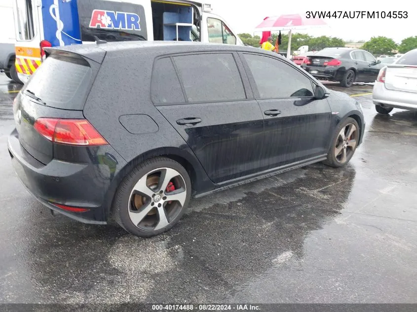 3VW447AU7FM104553 2015 Volkswagen Golf Gti 2.0T S W/Performance Package 4-Door