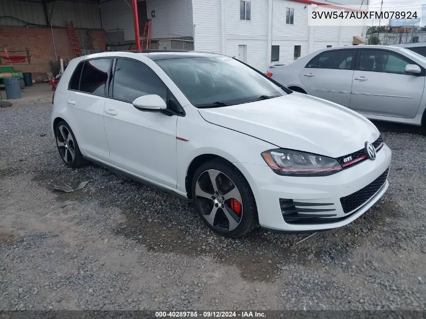 2015 Volkswagen Golf Gti 2.0T Se W/Performance Package 4-Door VIN: 3VW547AUXFM078924 Lot: 40289785