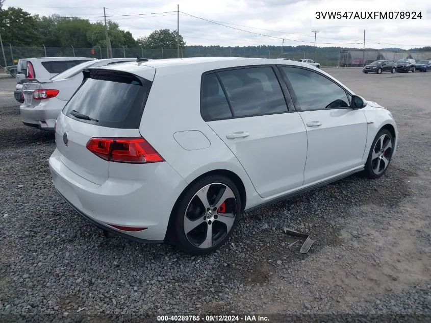 2015 Volkswagen Golf Gti 2.0T Se W/Performance Package 4-Door VIN: 3VW547AUXFM078924 Lot: 40289785