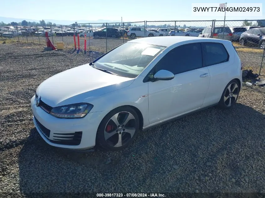 3VWYT7AU4GM024973 2016 Volkswagen Golf Gti S/Se