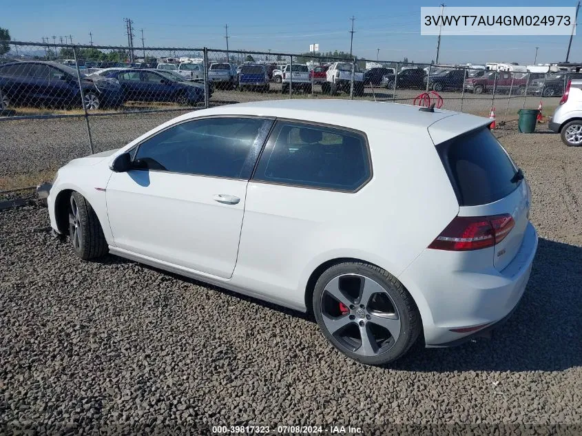 3VWYT7AU4GM024973 2016 Volkswagen Golf Gti S/Se