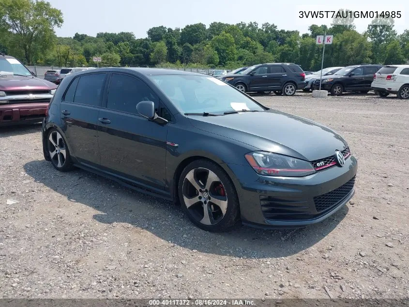 2016 Volkswagen Golf Gti Se 4-Door VIN: 3VW5T7AU1GM014985 Lot: 40117372