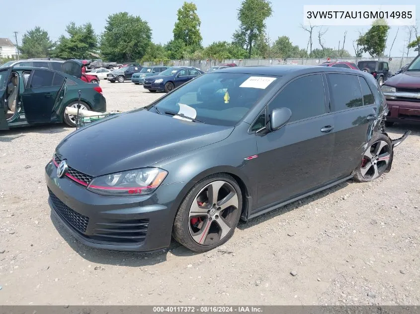 2016 Volkswagen Golf Gti Se 4-Door VIN: 3VW5T7AU1GM014985 Lot: 40117372