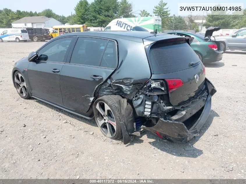 2016 Volkswagen Golf Gti Se 4-Door VIN: 3VW5T7AU1GM014985 Lot: 40117372