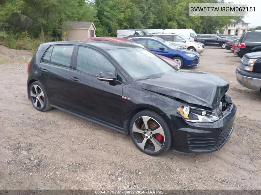 2016 Volkswagen Golf Gti S 4-Door VIN: 3VW5T7AU8GM067151 Lot: 40179297