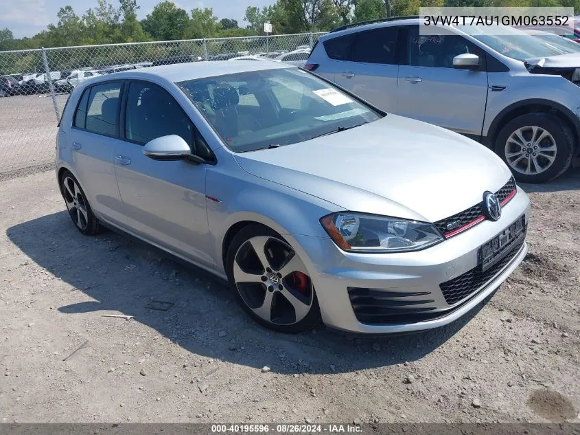 2016 Volkswagen Golf Gti S 4-Door VIN: 3VW4T7AU1GM063552 Lot: 40195596