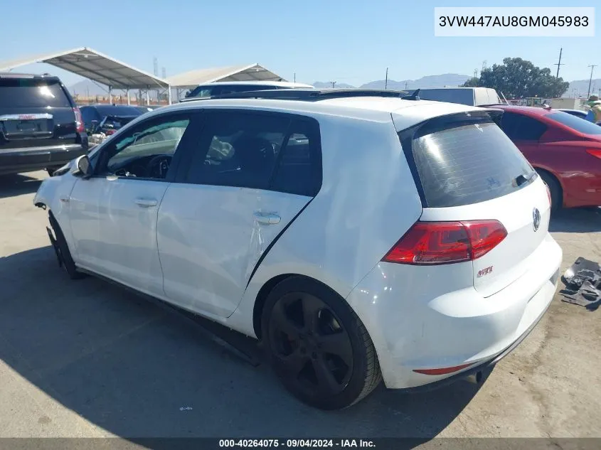 3VW447AU8GM045983 2016 Volkswagen Golf Gti S/Se/Autobahn