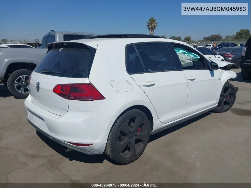 2016 Volkswagen Golf Gti S/Se/Autobahn VIN: 3VW447AU8GM045983 Lot: 40264075