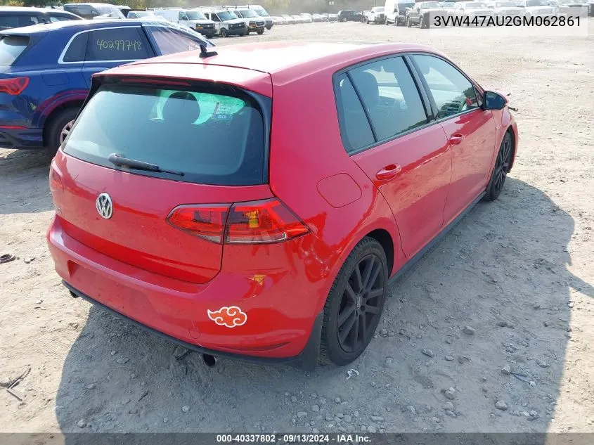 2016 Volkswagen Golf Gti Se W/Performance Package 4-Door VIN: 3VW447AU2GM062861 Lot: 40337802