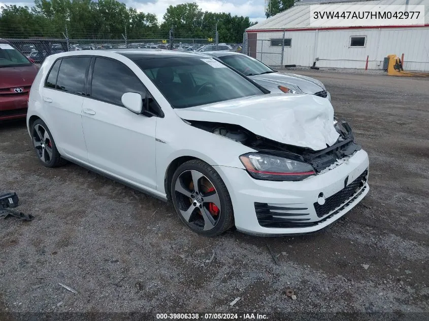 2017 Volkswagen Golf Gti Autobahn 4-Door/S 4-Door/Se 4-Door/Sport 4-Door VIN: 3VW447AU7HM042977 Lot: 39806338