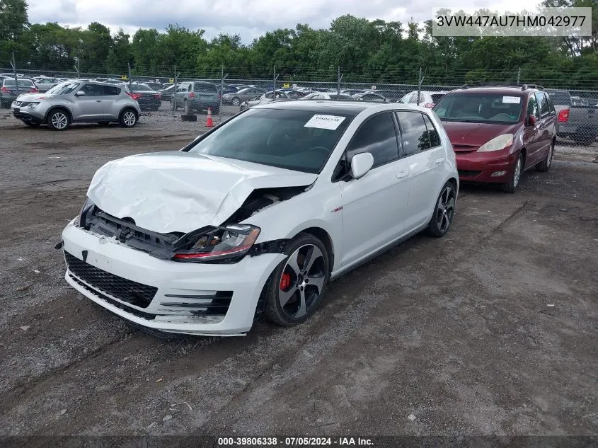 2017 Volkswagen Golf Gti Autobahn 4-Door/S 4-Door/Se 4-Door/Sport 4-Door VIN: 3VW447AU7HM042977 Lot: 39806338