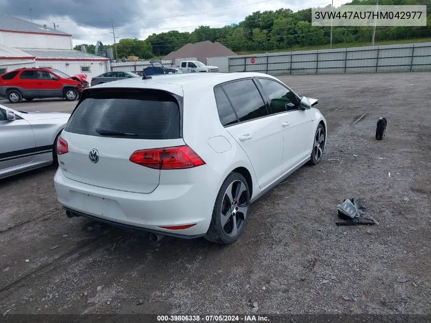 2017 Volkswagen Golf Gti Autobahn 4-Door/S 4-Door/Se 4-Door/Sport 4-Door VIN: 3VW447AU7HM042977 Lot: 39806338