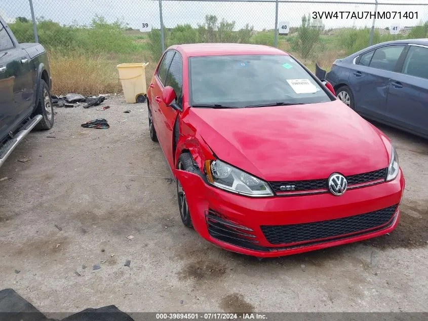 2017 Volkswagen Golf Gti Autobahn 4-Door/S 4-Door/Se 4-Door/Sport 4-Door VIN: 3VW4T7AU7HM071401 Lot: 39894501