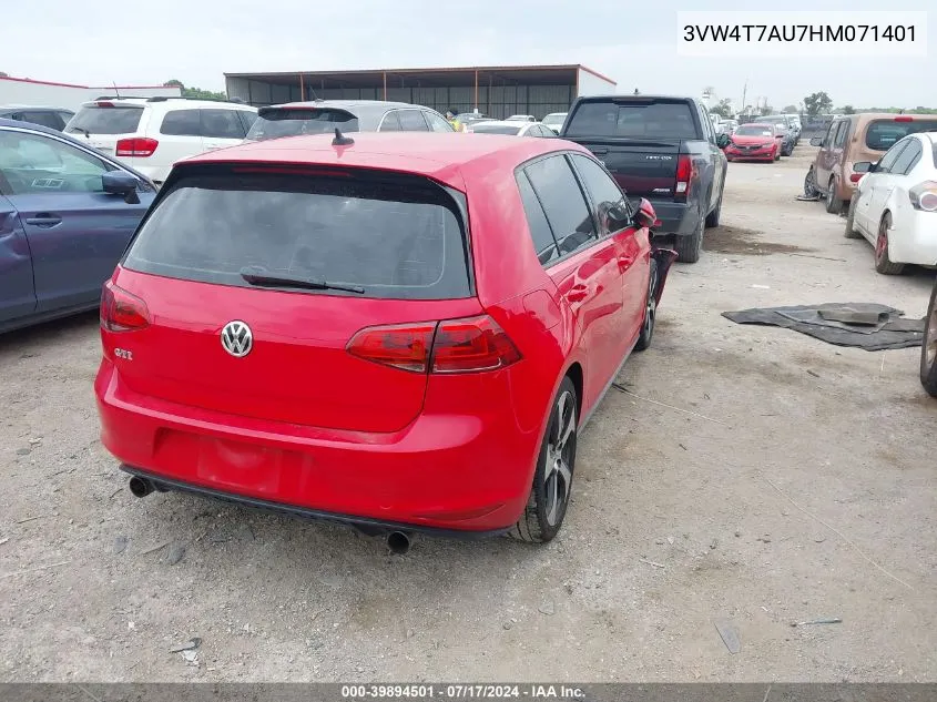 2017 Volkswagen Golf Gti Autobahn 4-Door/S 4-Door/Se 4-Door/Sport 4-Door VIN: 3VW4T7AU7HM071401 Lot: 39894501