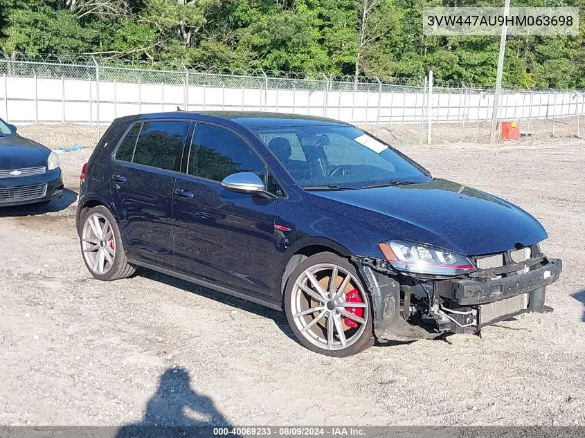 2017 Volkswagen Golf Gti Autobahn 4-Door/S 4-Door/Se 4-Door/Sport 4-Door VIN: 3VW447AU9HM063698 Lot: 40069233