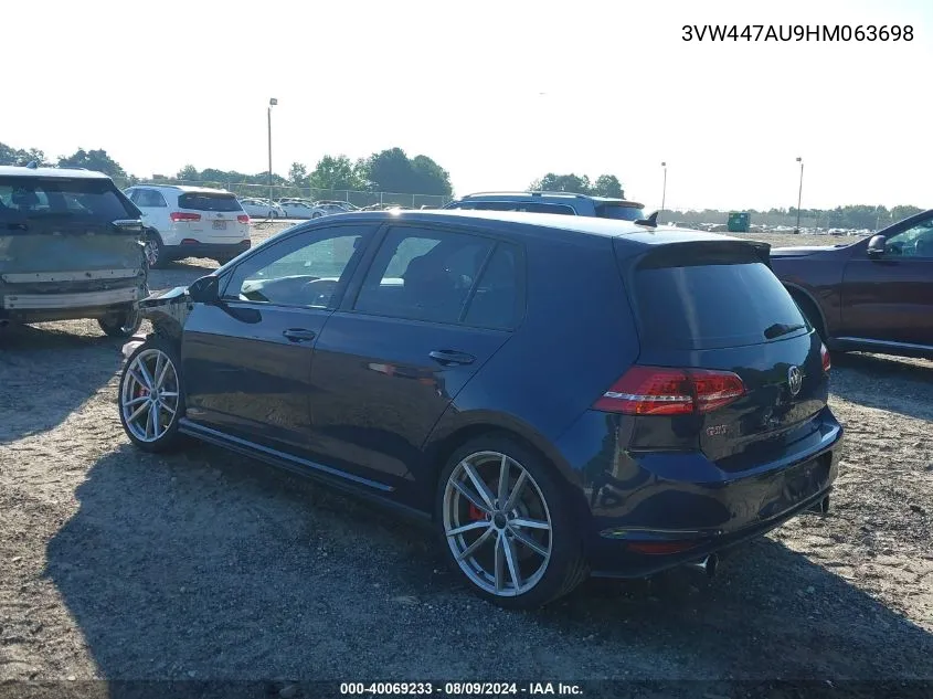 2017 Volkswagen Golf Gti Autobahn 4-Door/S 4-Door/Se 4-Door/Sport 4-Door VIN: 3VW447AU9HM063698 Lot: 40069233