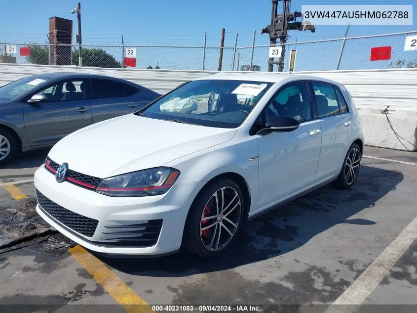 2017 Volkswagen Golf Gti Autobahn 4-Door/S 4-Door/Se 4-Door/Sport 4-Door VIN: 3VW447AU5HM062788 Lot: 40231083