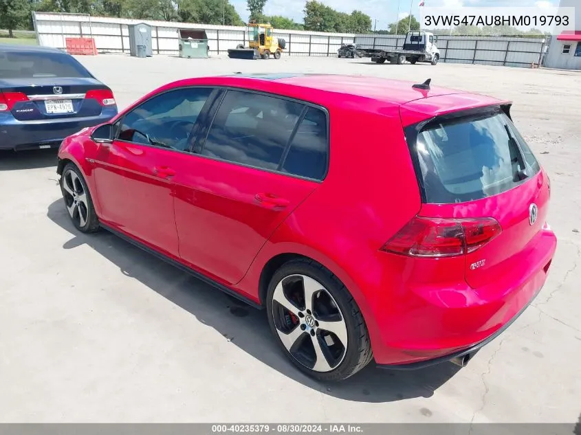 2017 Volkswagen Golf Gti Autobahn 4-Door/S 4-Door/Se 4-Door/Sport 4-Door VIN: 3VW547AU8HM019793 Lot: 40235379