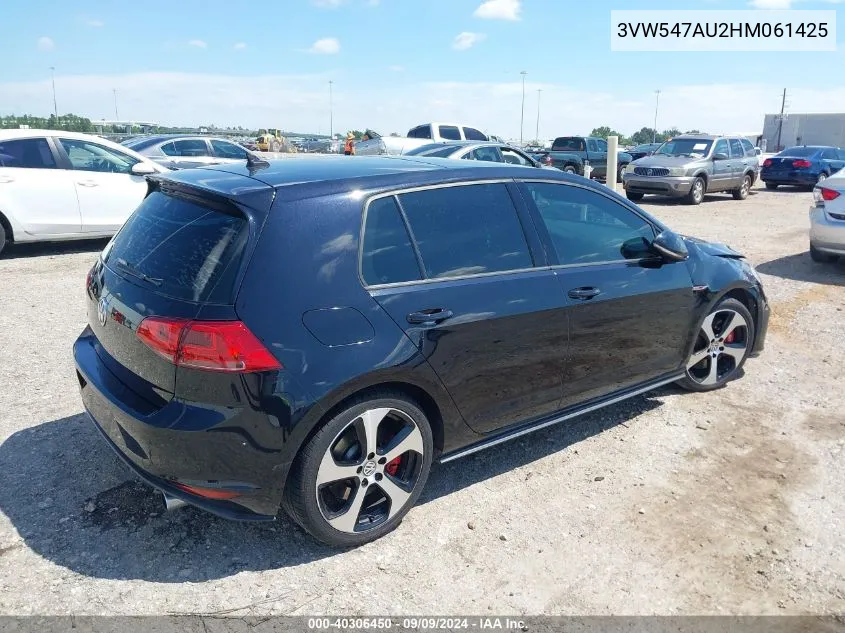 2017 Volkswagen Golf Gti Autobahn 4-Door/S 4-Door/Se 4-Door/Sport VIN: 3VW547AU2HM061425 Lot: 40306450