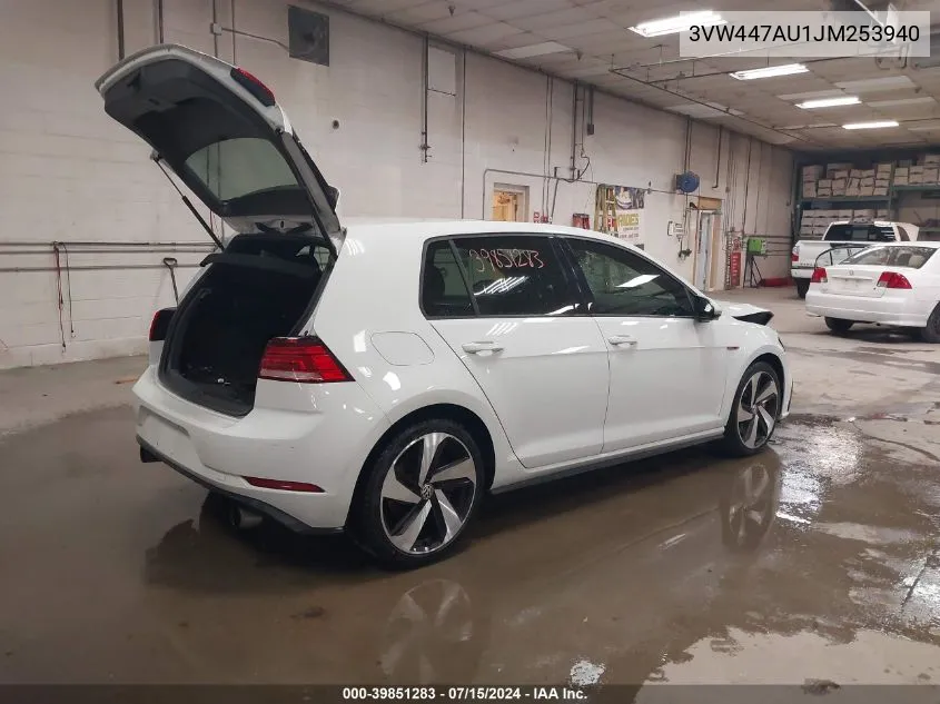 2018 Volkswagen Golf Gti 2.0T Autobahn/2.0T S/2.0T Se VIN: 3VW447AU1JM253940 Lot: 39851283