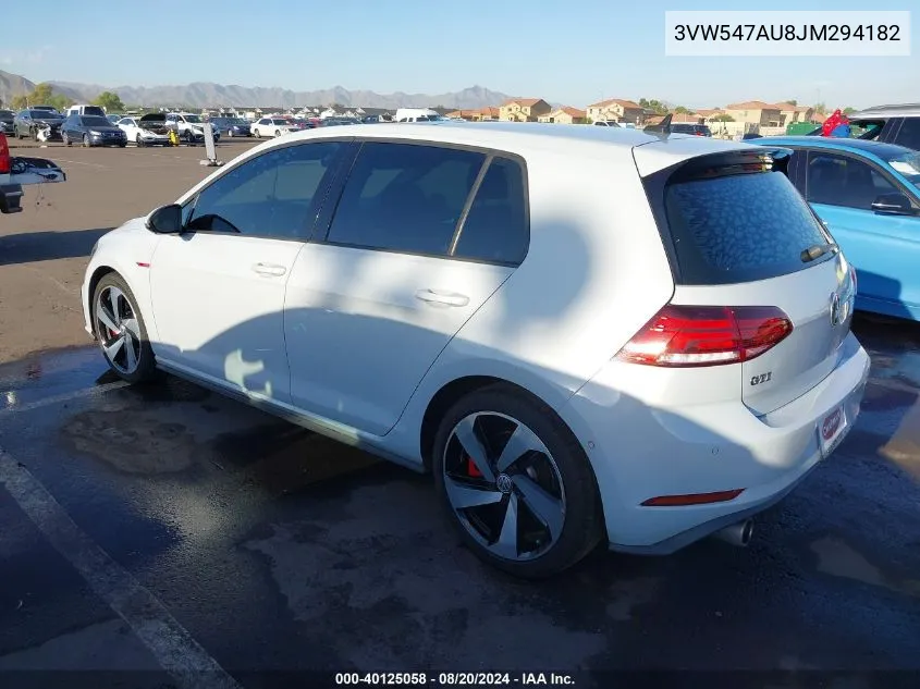 2018 Vw Golf Gti S Manual 2.0T Autobahn/2.0T S/2.0T Se VIN: 3VW547AU8JM294182 Lot: 40125058