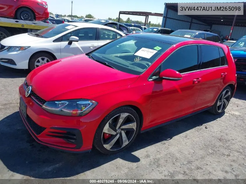 2018 Volkswagen Golf Gti 2.0T Autobahn/2.0T S/2.0T Se VIN: 3VW447AU1JM265098 Lot: 40275245