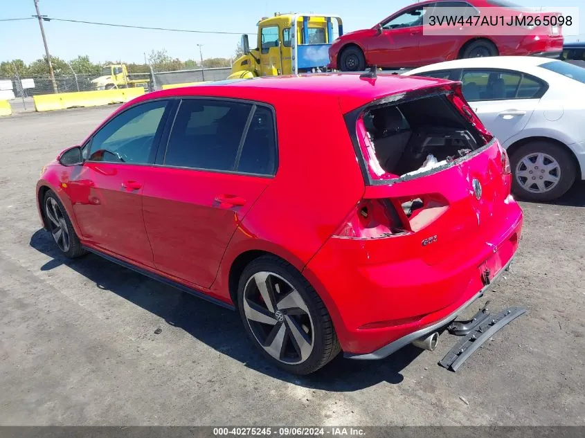 2018 Volkswagen Golf Gti 2.0T Autobahn/2.0T S/2.0T Se VIN: 3VW447AU1JM265098 Lot: 40275245