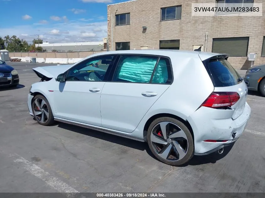 2018 Volkswagen Golf Gti 2.0T Autobahn/2.0T S/2.0T Se VIN: 3VW447AU6JM283483 Lot: 40383426